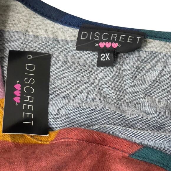 Discreet Colorblock Striped Top Plus Size 2X Drawstring Sides Long Sleeve New - Picture 6 of 6